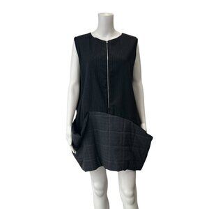 Ann Everett Black Pinstripe Pullover Quilted Puffer Tunic Dress one size